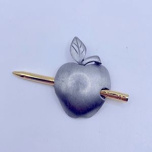 Vintage Ultra Craft Signed 2 Tone Apple And Pencil Brooch